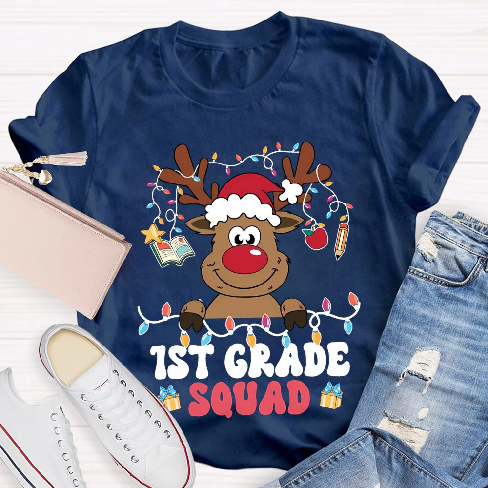 Personalized Grade First Grade Squad Christmas Lights And Elk T-shirt