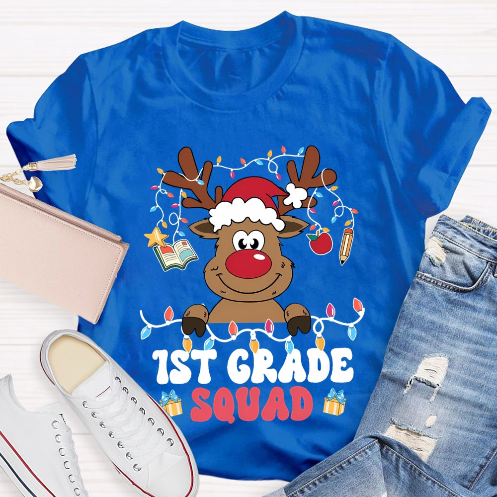 Personalized Grade First Grade Squad Christmas Lights And Elk T-shirt