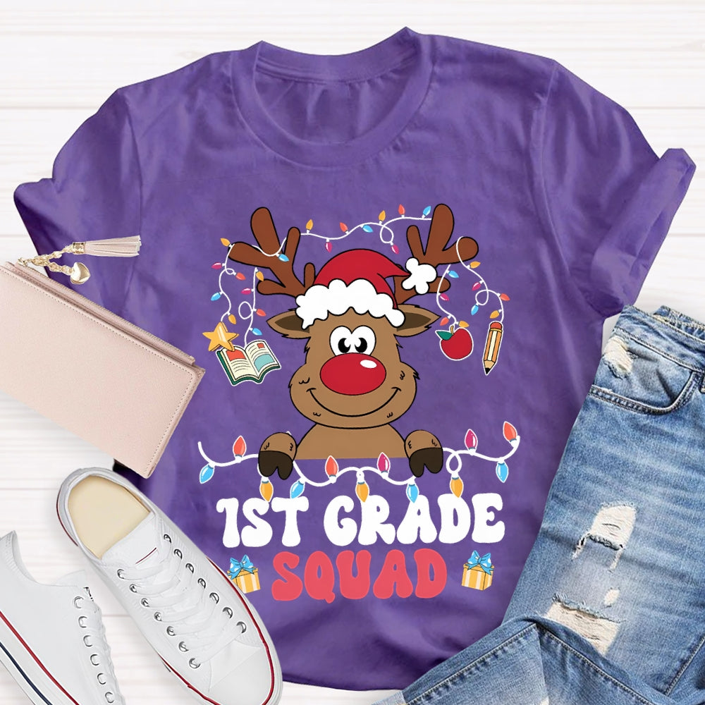 Personalized Grade First Grade Squad Christmas Lights And Elk T-shirt