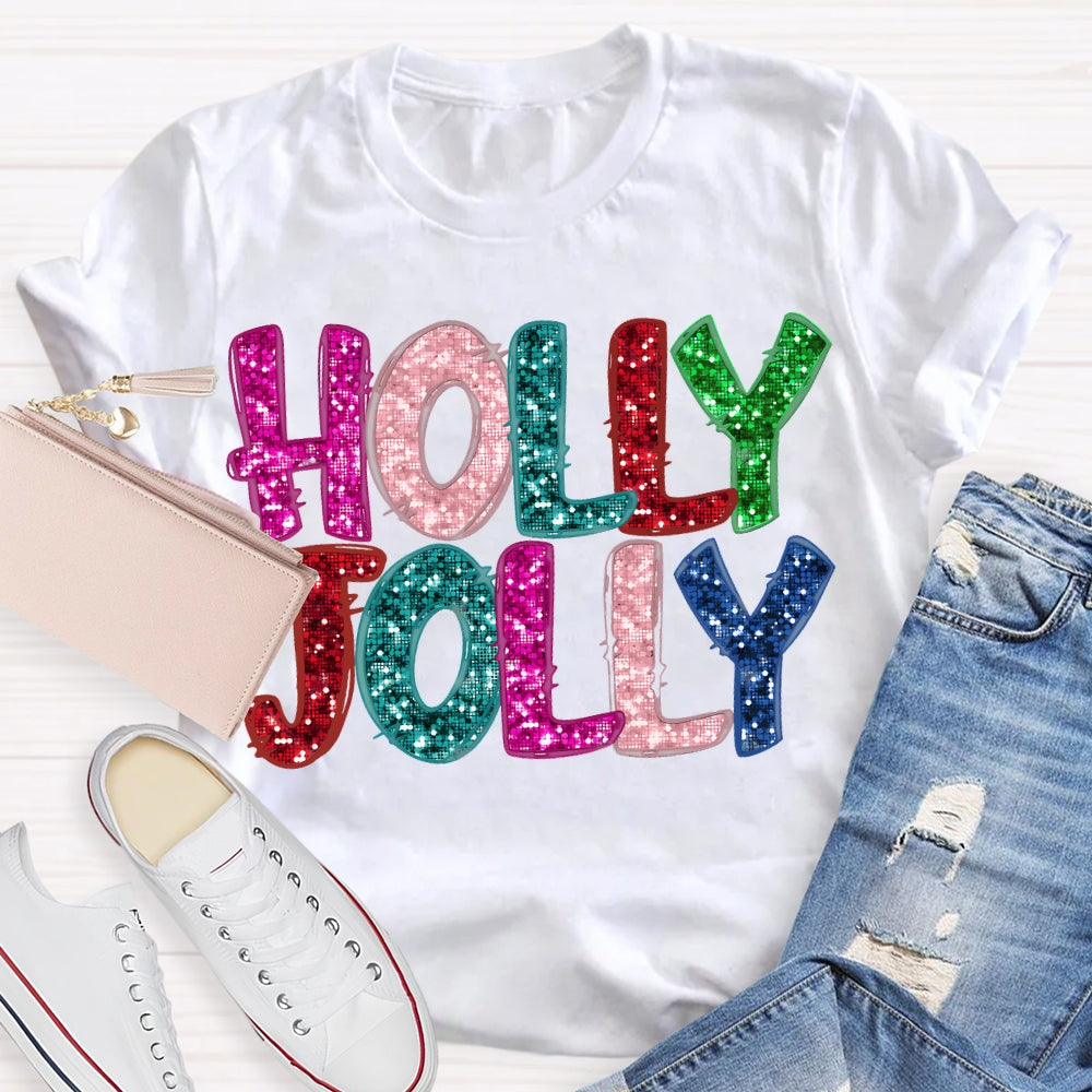 Holly And Jolly Colorful Christmas Vibes Fonts T-shirt