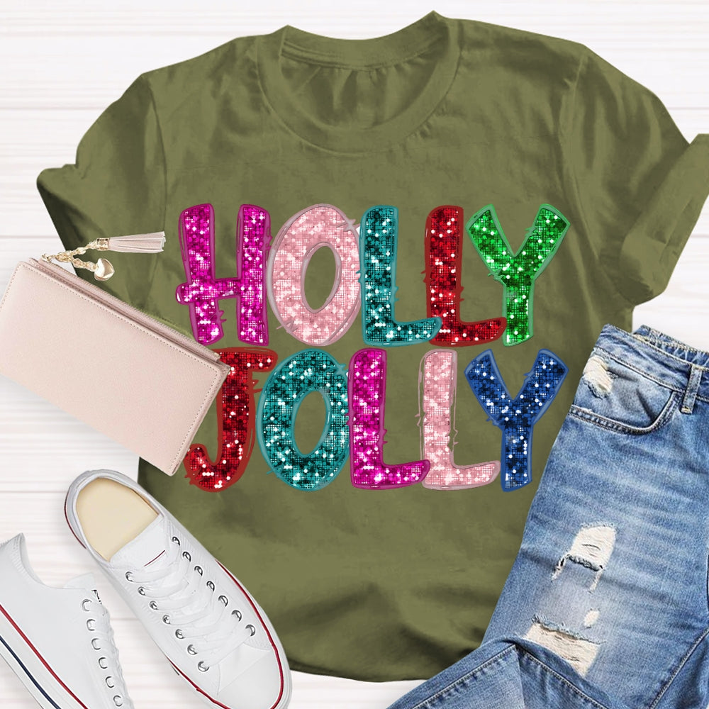Holly And Jolly Colorful Christmas Vibes Fonts T-shirt