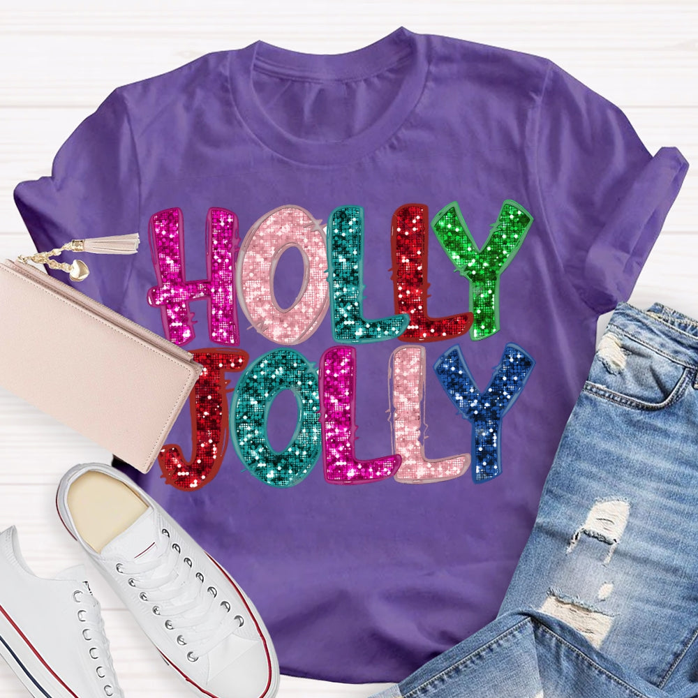 Holly And Jolly Colorful Christmas Vibes Fonts T-shirt