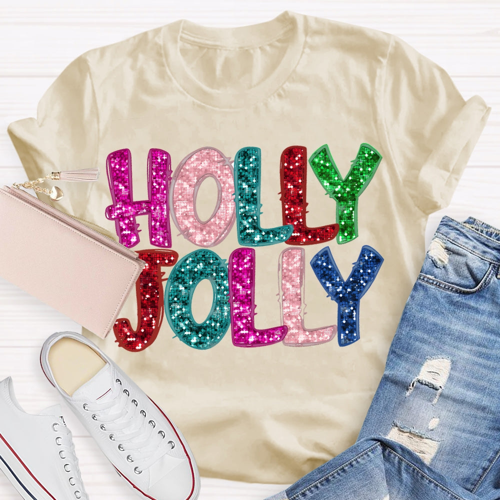 Holly And Jolly Colorful Christmas Vibes Fonts T-shirt