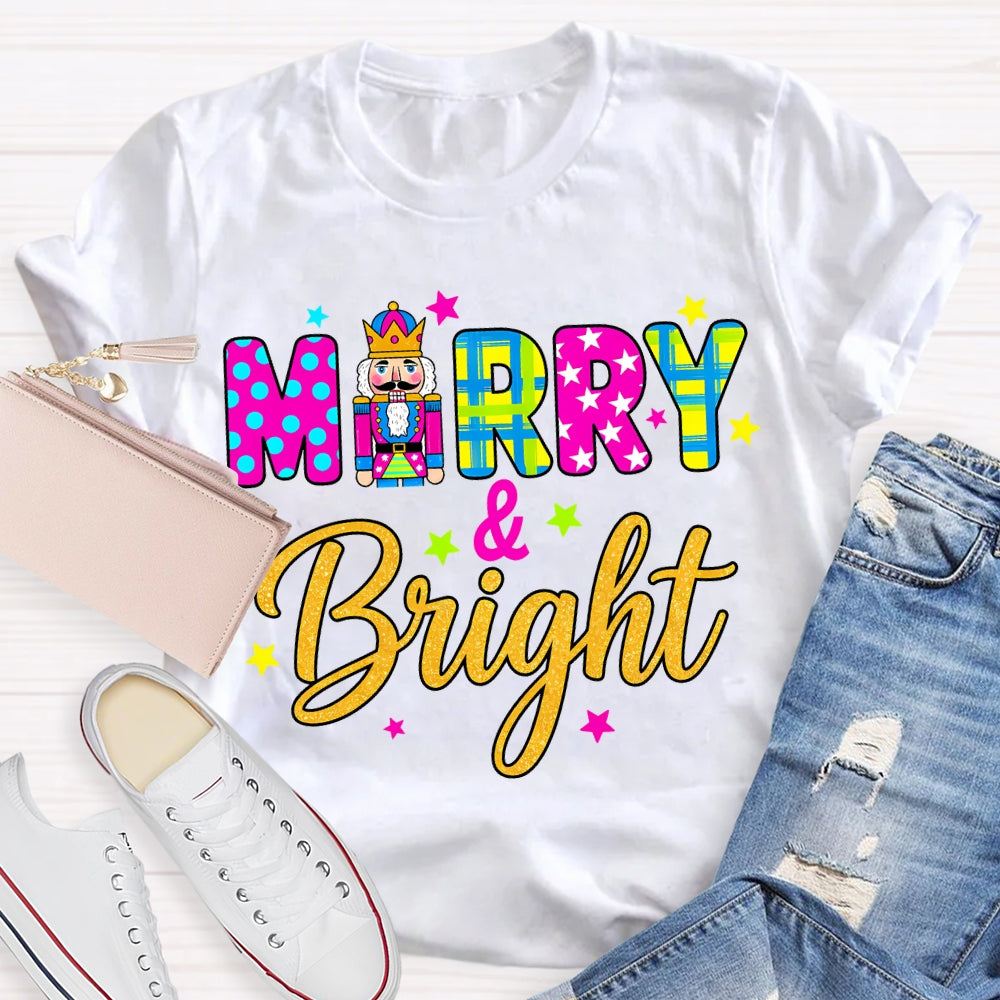 Merry And Bright Color Fonts Christmas T-shirt
