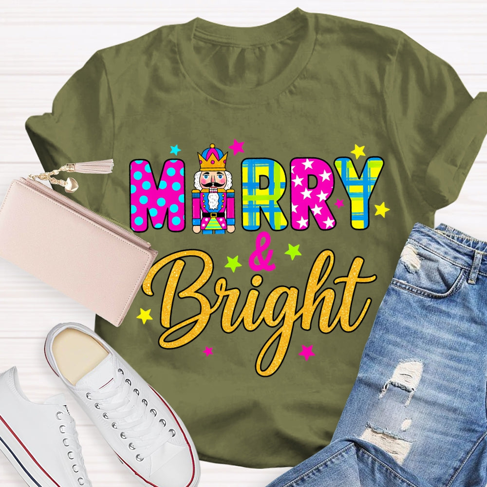 Merry And Bright Color Fonts Christmas T-shirt