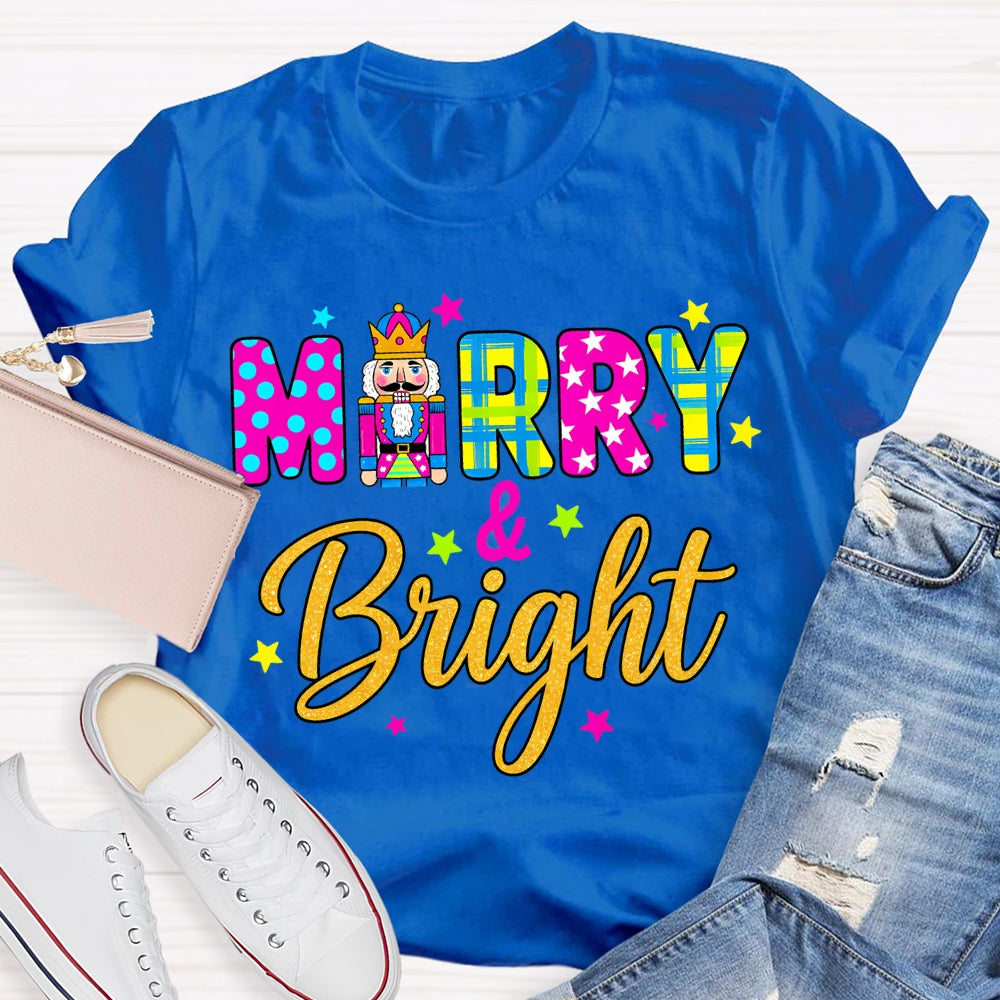 Merry And Bright Color Fonts Christmas T-shirt
