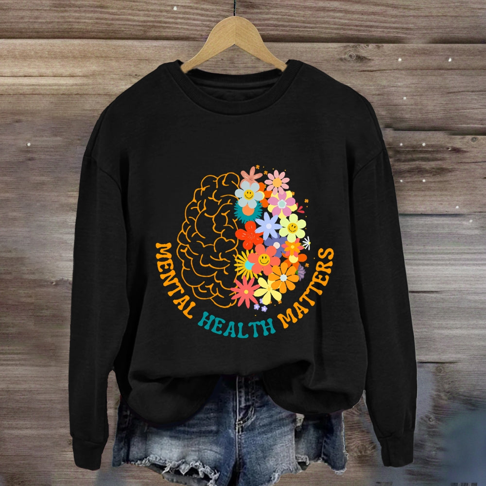 Mental Health Matters Brain Floral Sweatshirt
