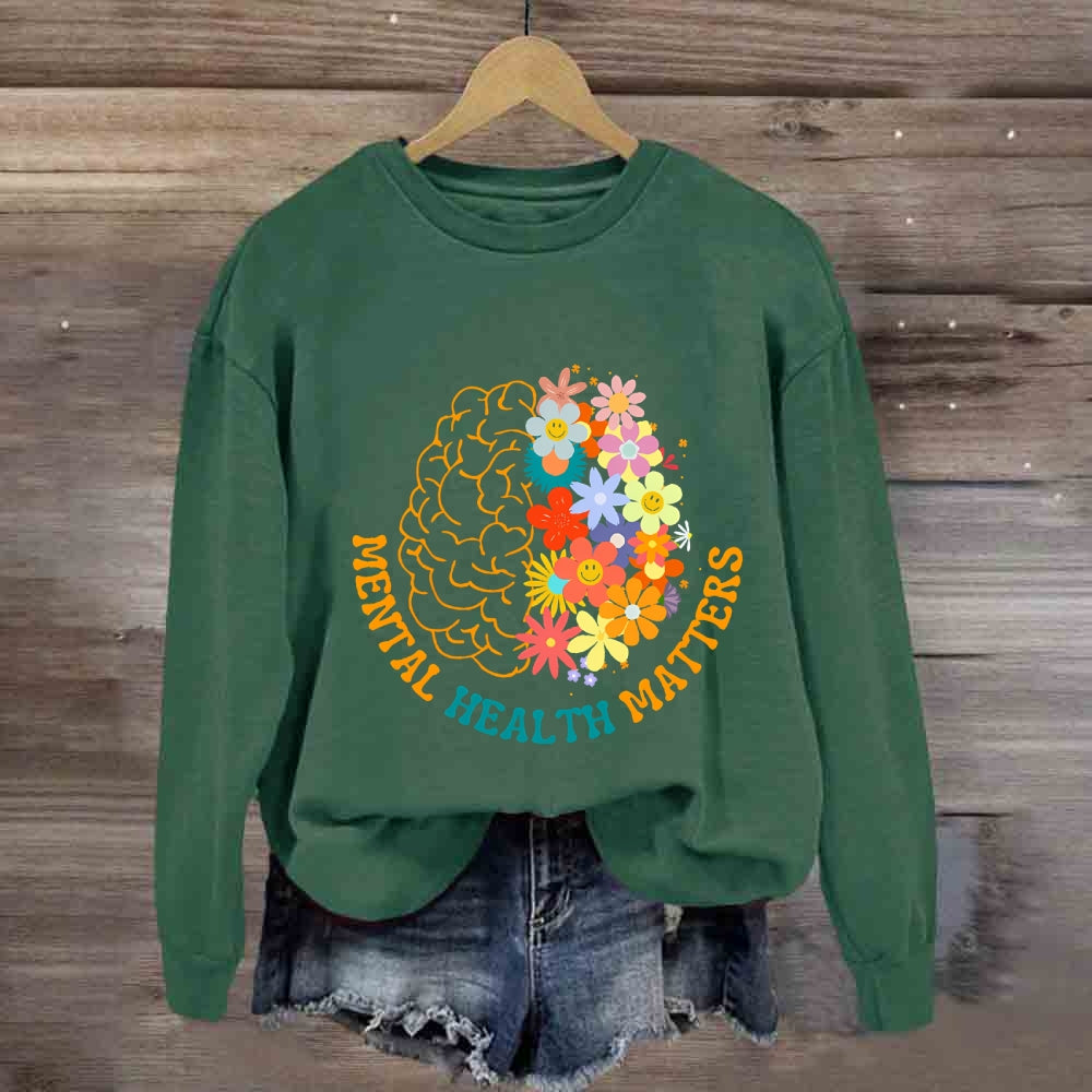 Mental Health Matters Brain Floral Sweatshirt