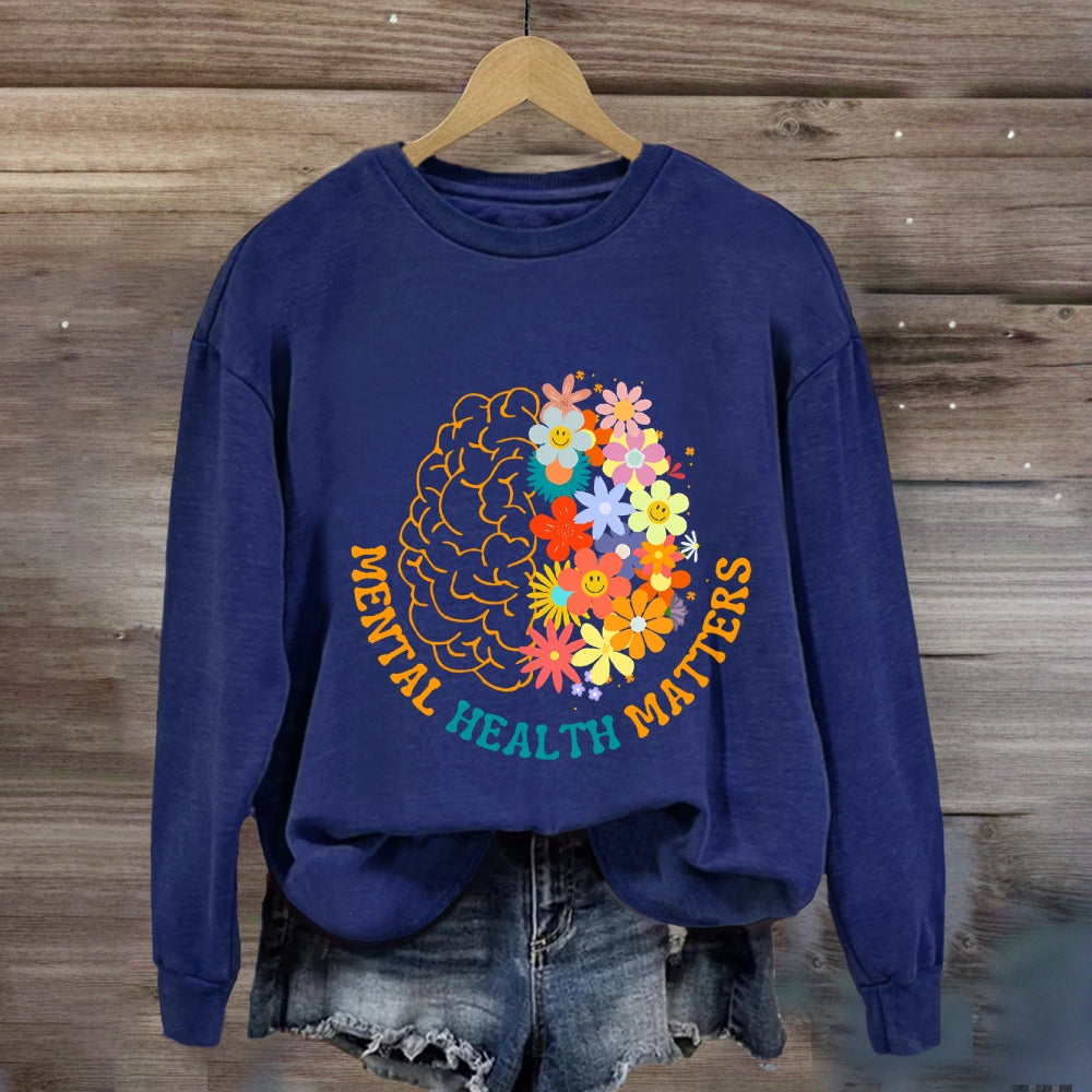 Mental Health Matters Brain Floral Sweatshirt