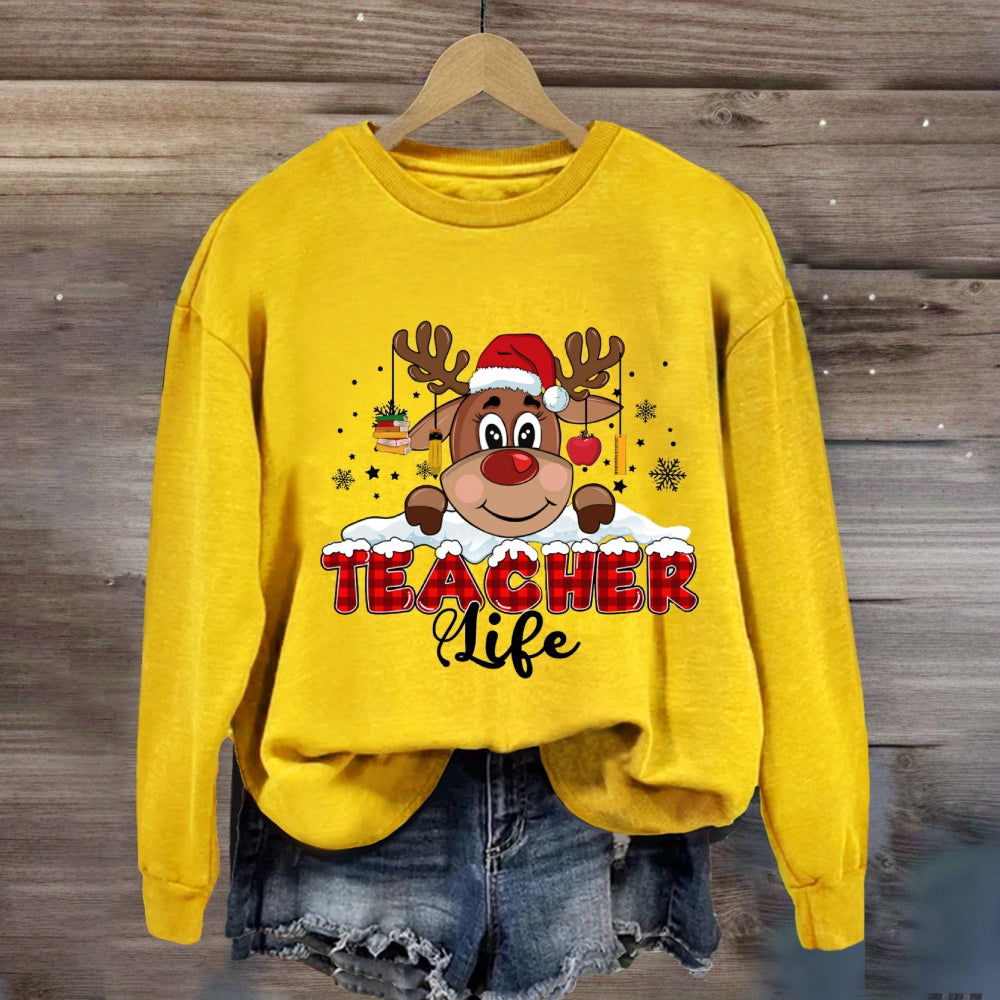 Christmas Red Plaid Teacher Life Sweatshirt
