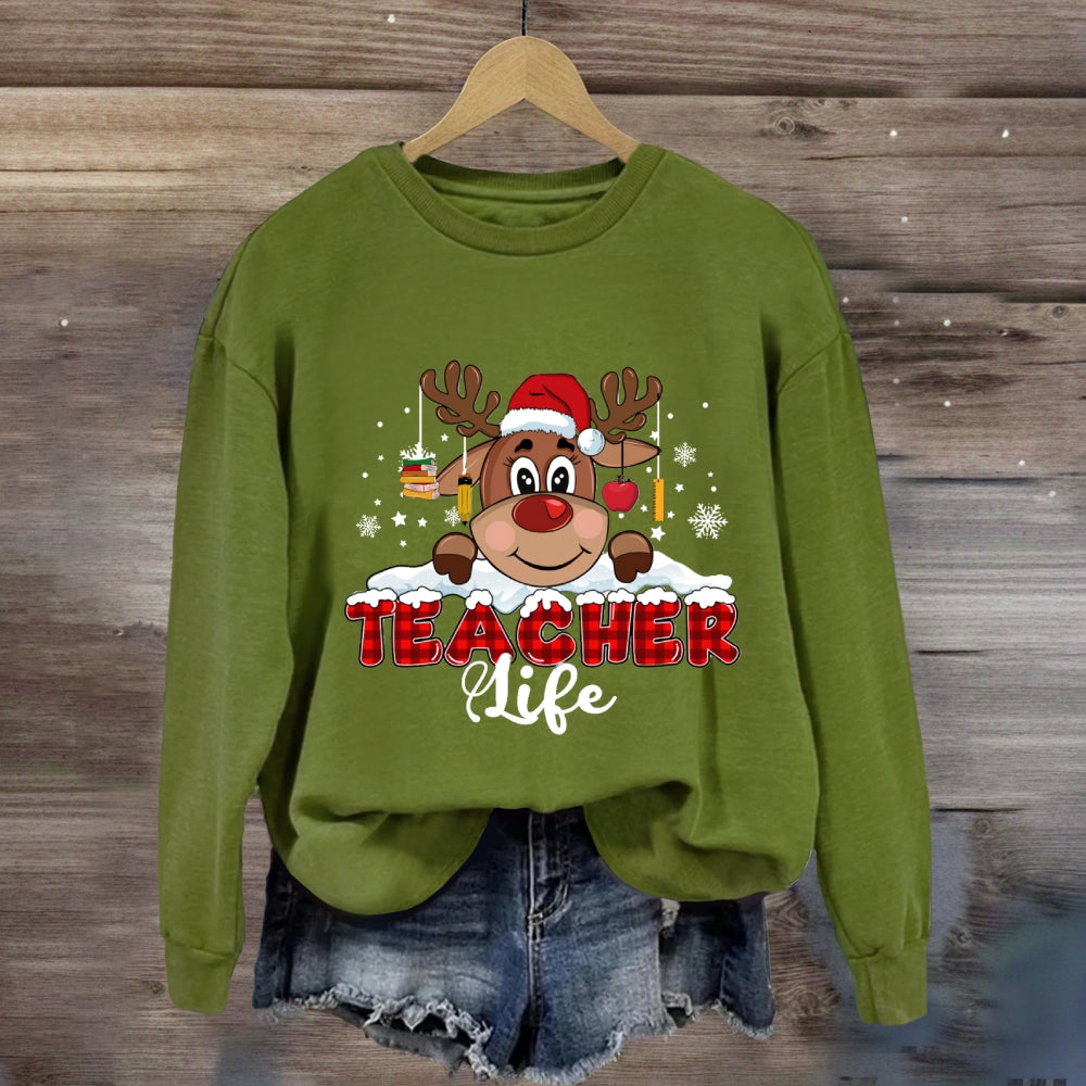 Christmas Red Plaid Teacher Life Sweatshirt