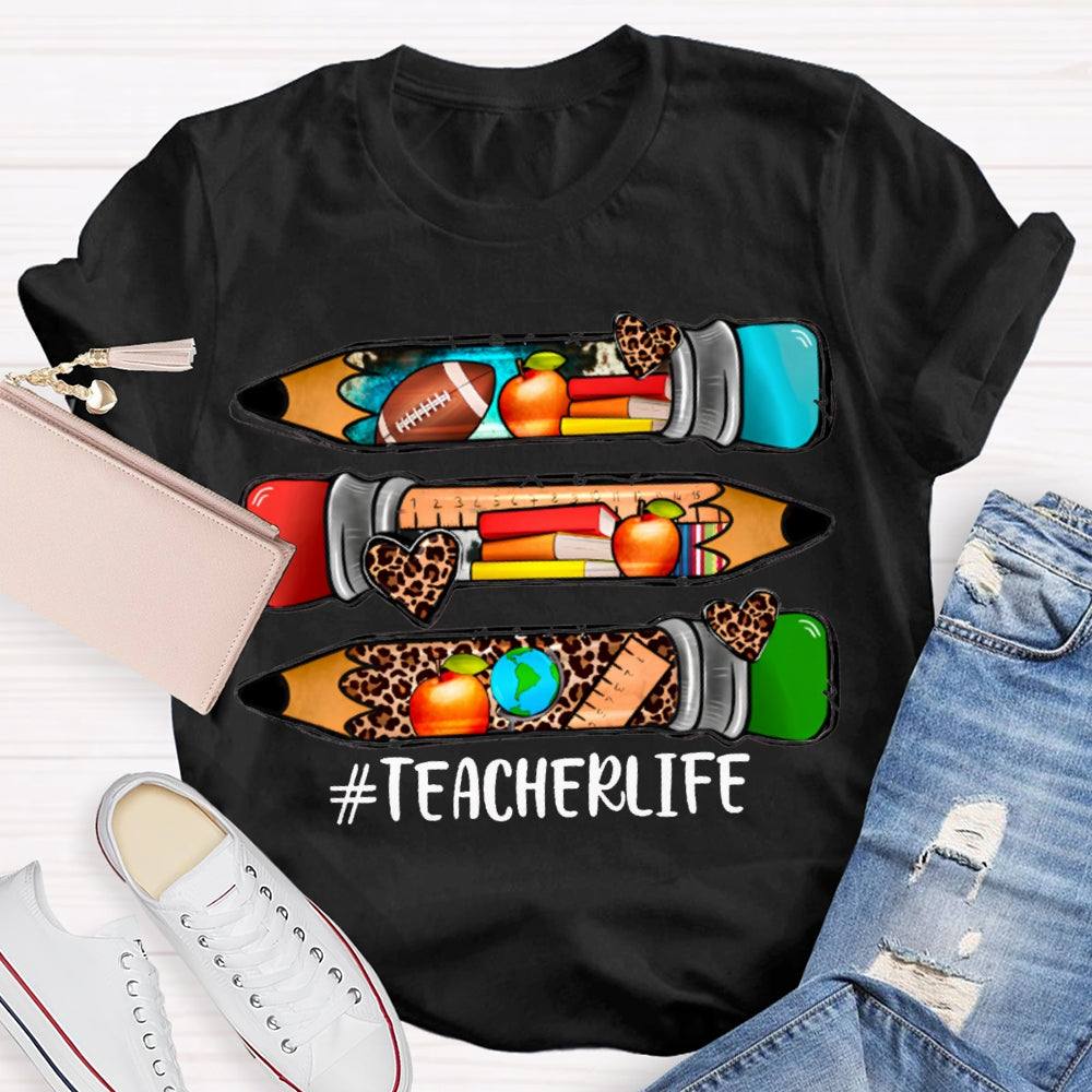 Teacherlife Colored Leopard Print Pencils T-shirt