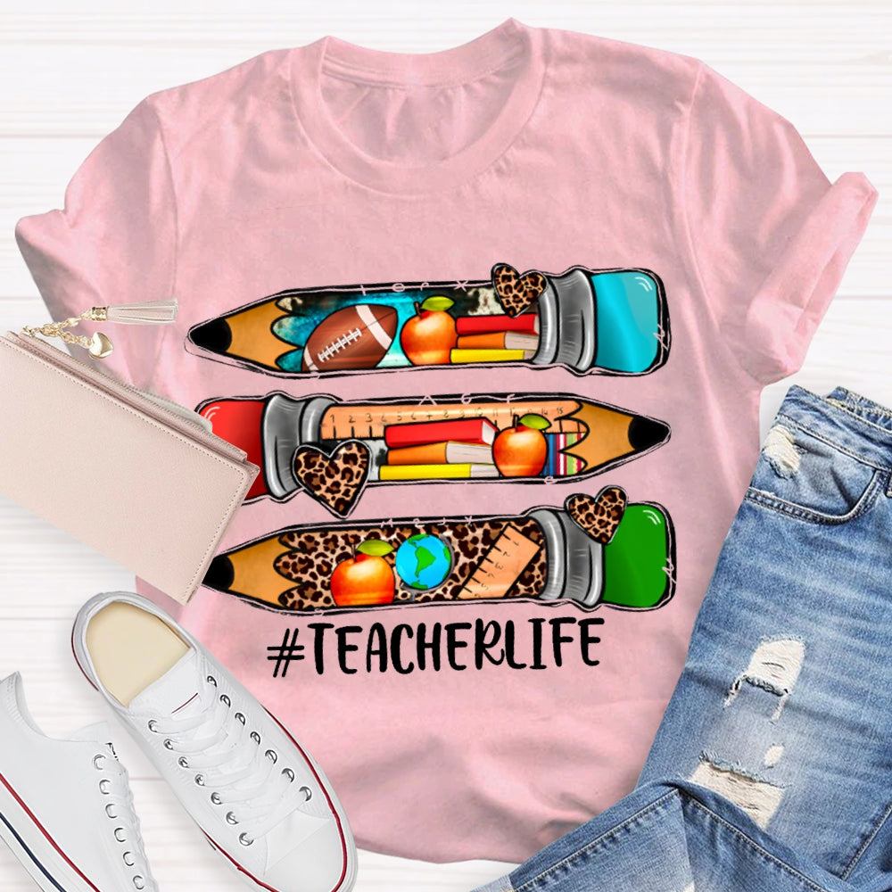 Teacherlife Colored Leopard Print Pencils T-shirt