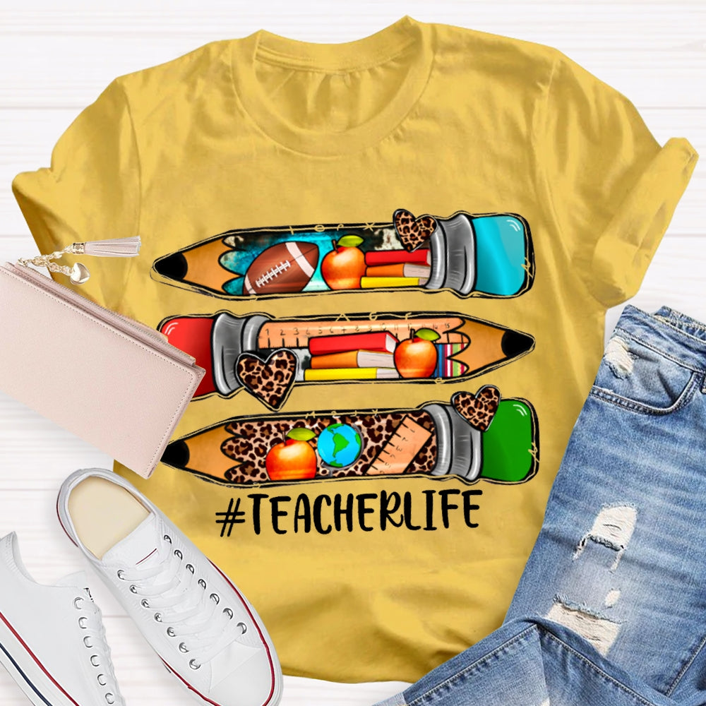 Teacherlife Colored Leopard Print Pencils T-shirt