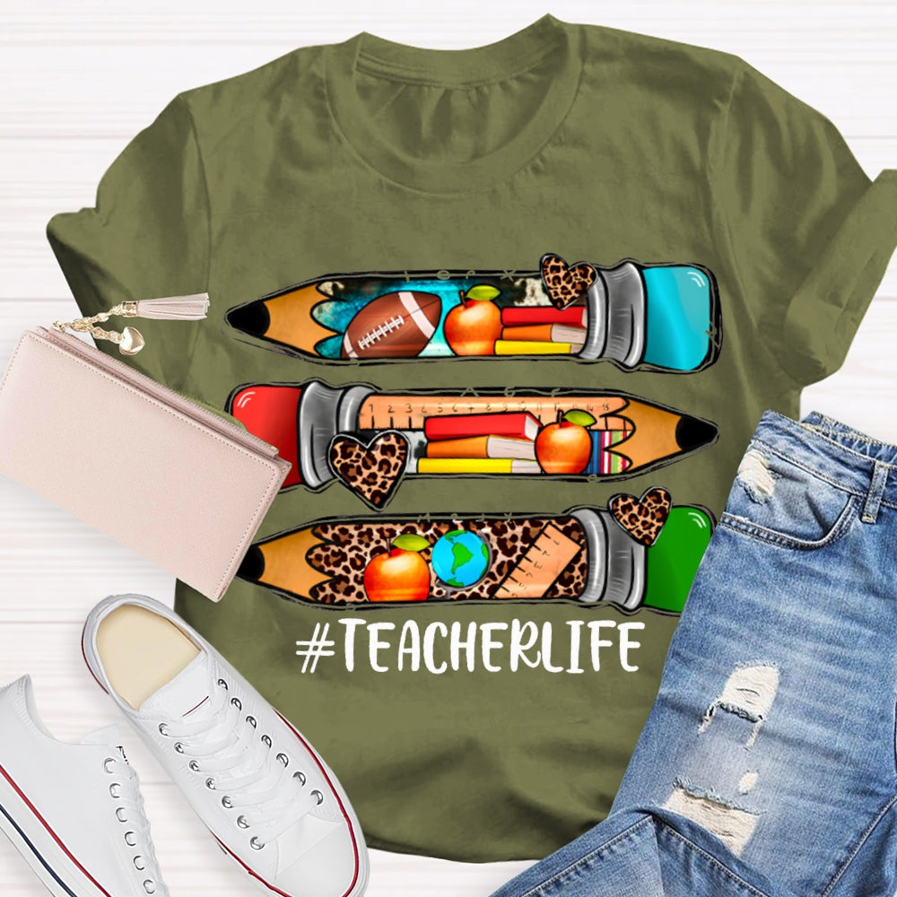 Teacherlife Colored Leopard Print Pencils T-shirt