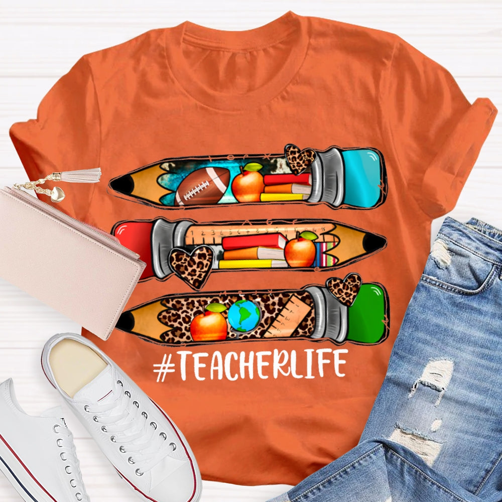 Teacherlife Colored Leopard Print Pencils T-shirt