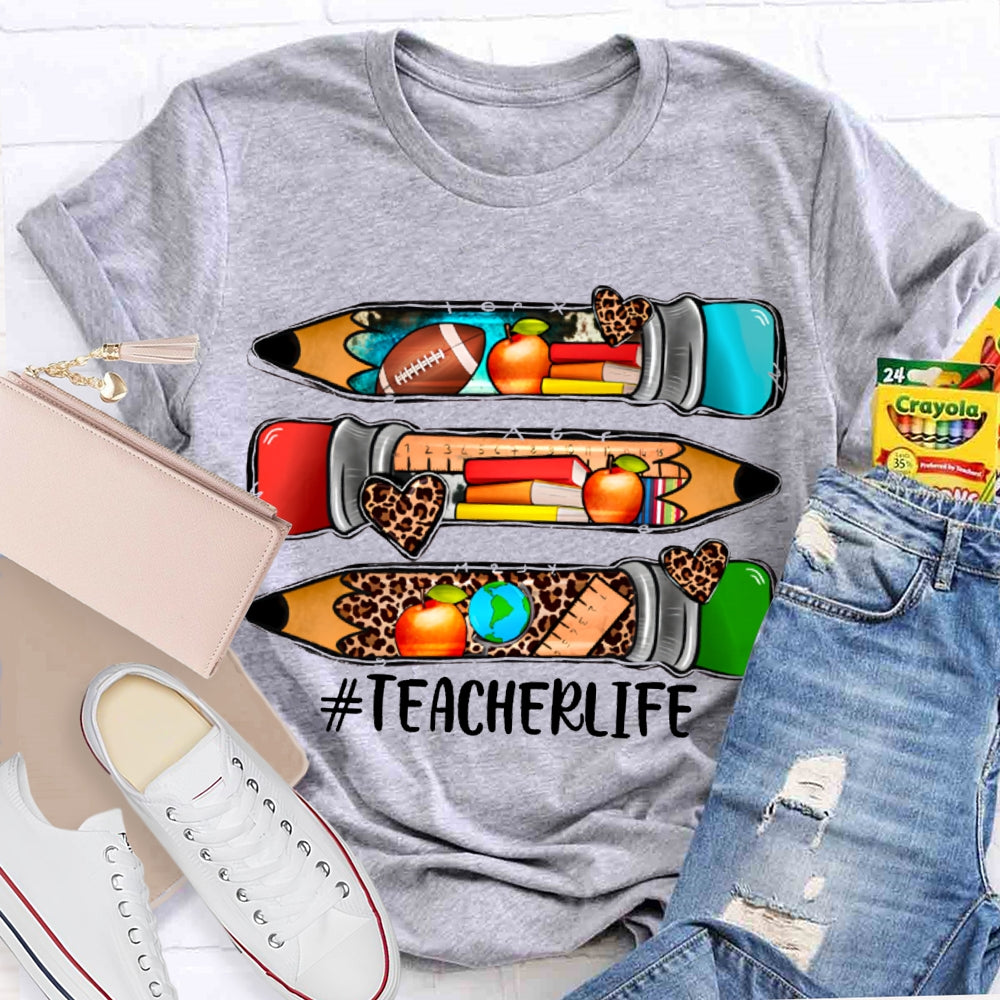 Teacherlife Colored Leopard Print Pencils T-shirt