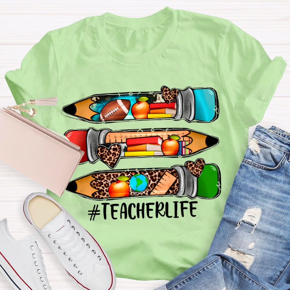 Teacherlife Colored Leopard Print Pencils T-shirt