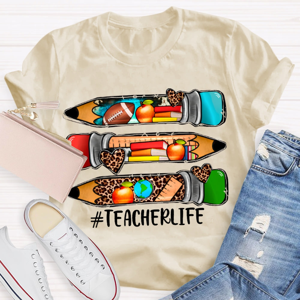 Teacherlife Colored Leopard Print Pencils T-shirt