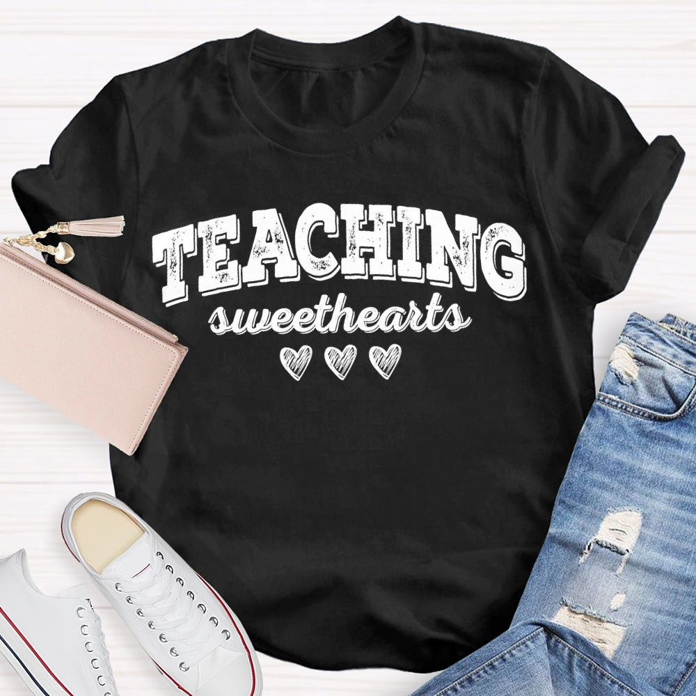 Teaching Sweethearts Solid Color Font And Small Heart T-shirt