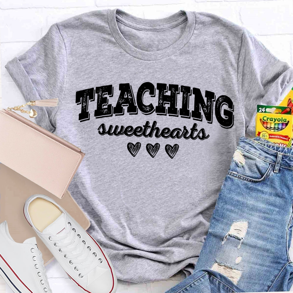 Teaching Sweethearts Solid Color Font And Small Heart T-shirt