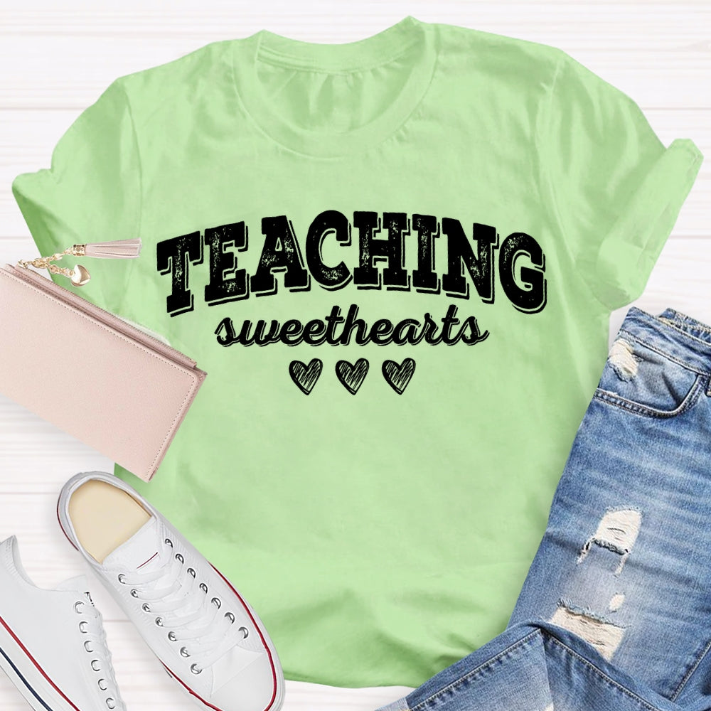 Teaching Sweethearts Solid Color Font And Small Heart T-shirt