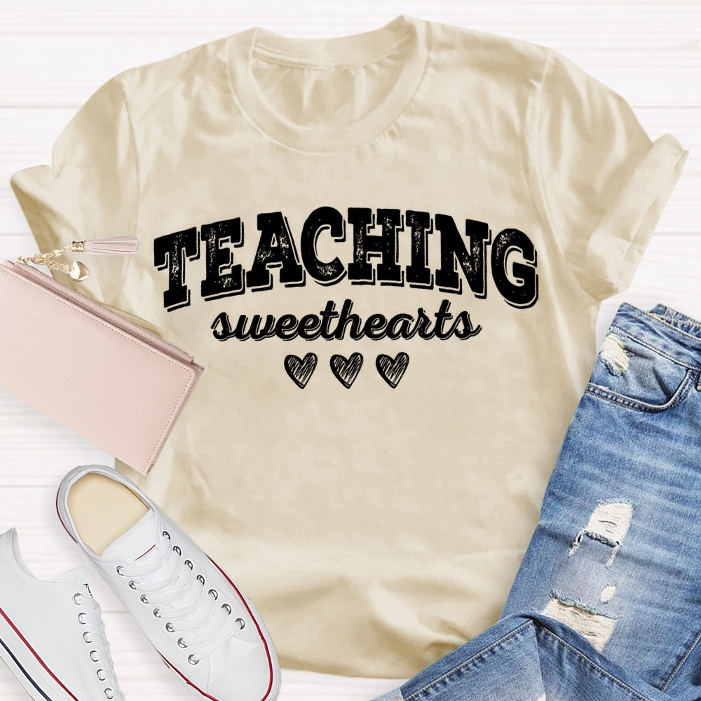 Teaching Sweethearts Solid Color Font And Small Heart T-shirt