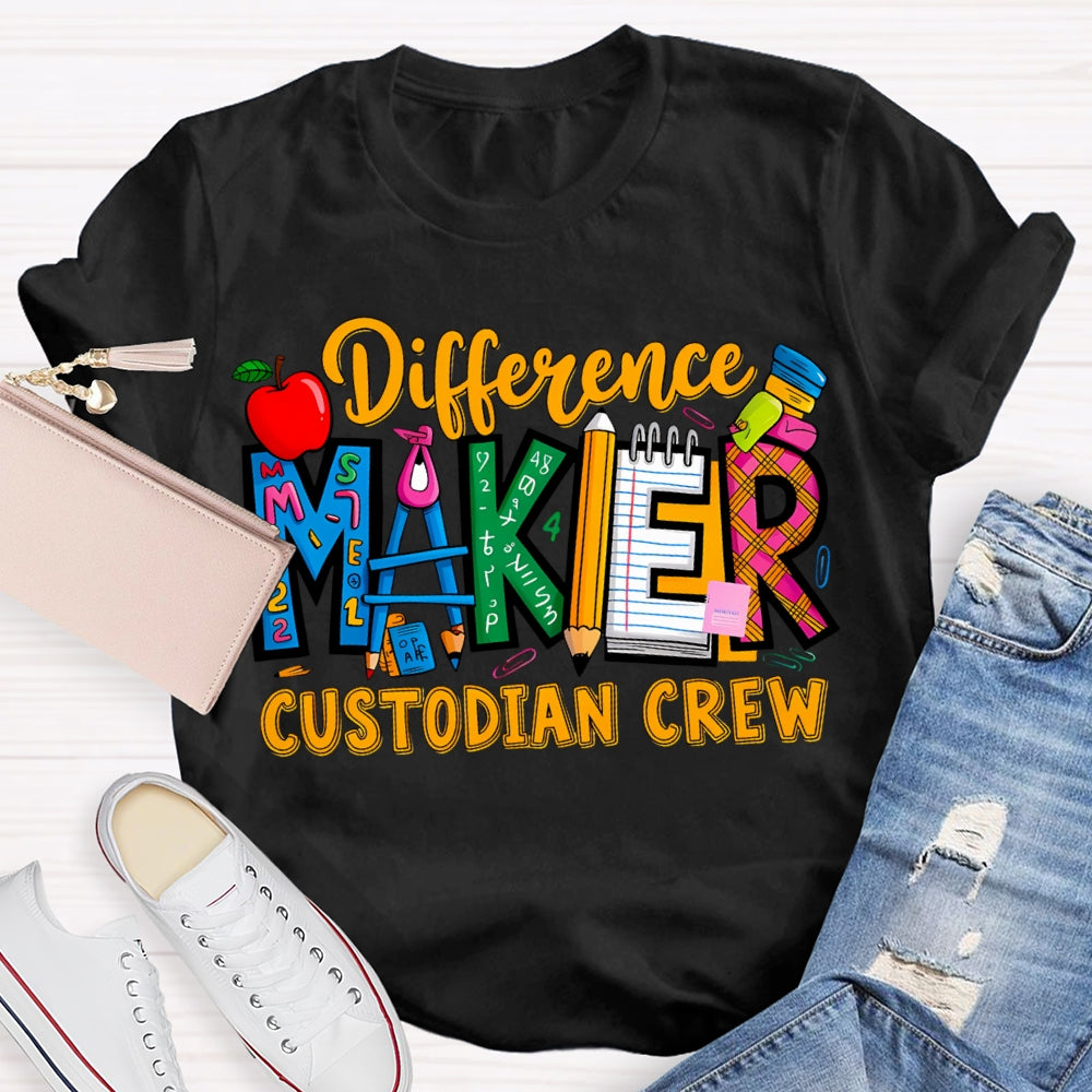 Different Maker Custodian Crew Apple And Colored Fonts T-shirt
