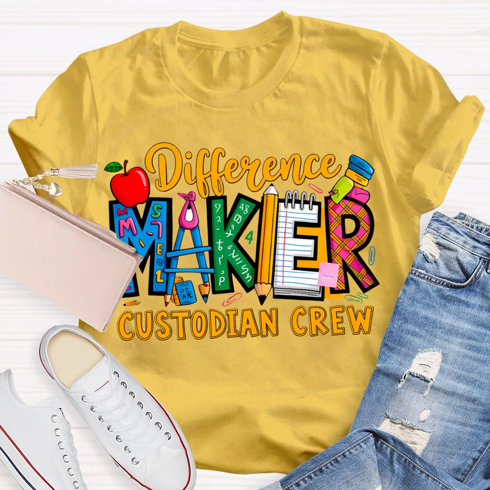 Different Maker Custodian Crew Apple And Colored Fonts T-shirt