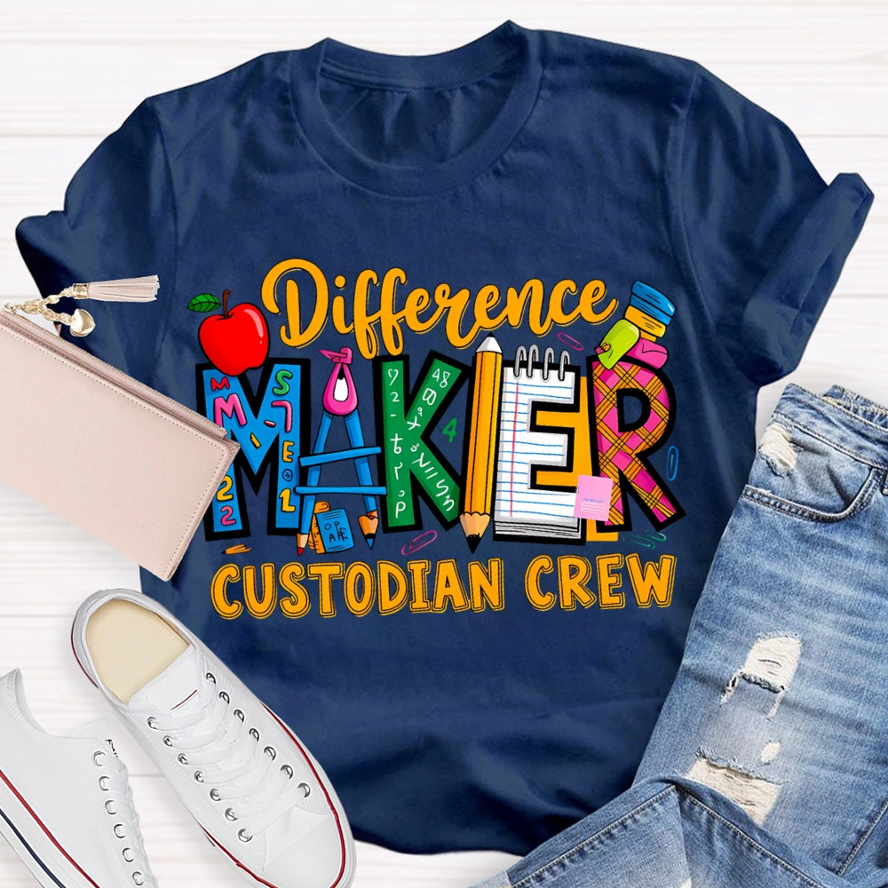 Different Maker Custodian Crew Apple And Colored Fonts T-shirt