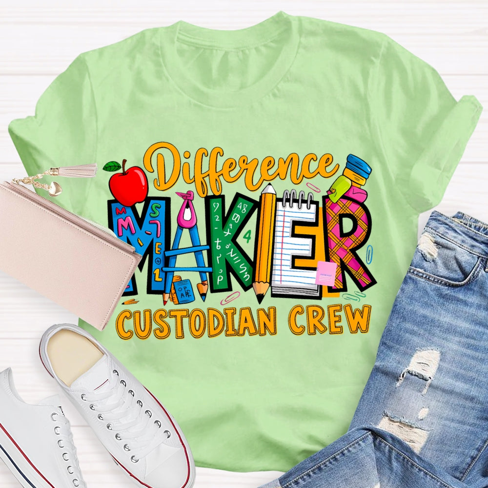 Different Maker Custodian Crew Apple And Colored Fonts T-shirt