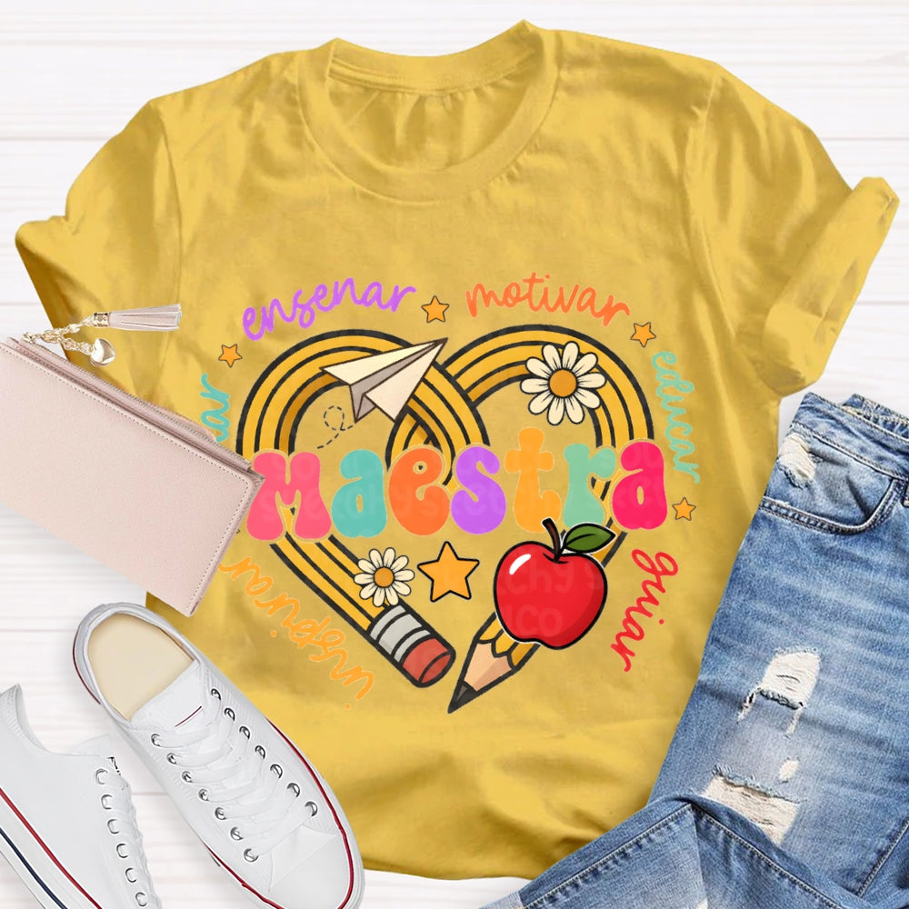 Maestra Inspirar Ensenar Motivar Educar Guiar Bilingual Teacher T-shirt