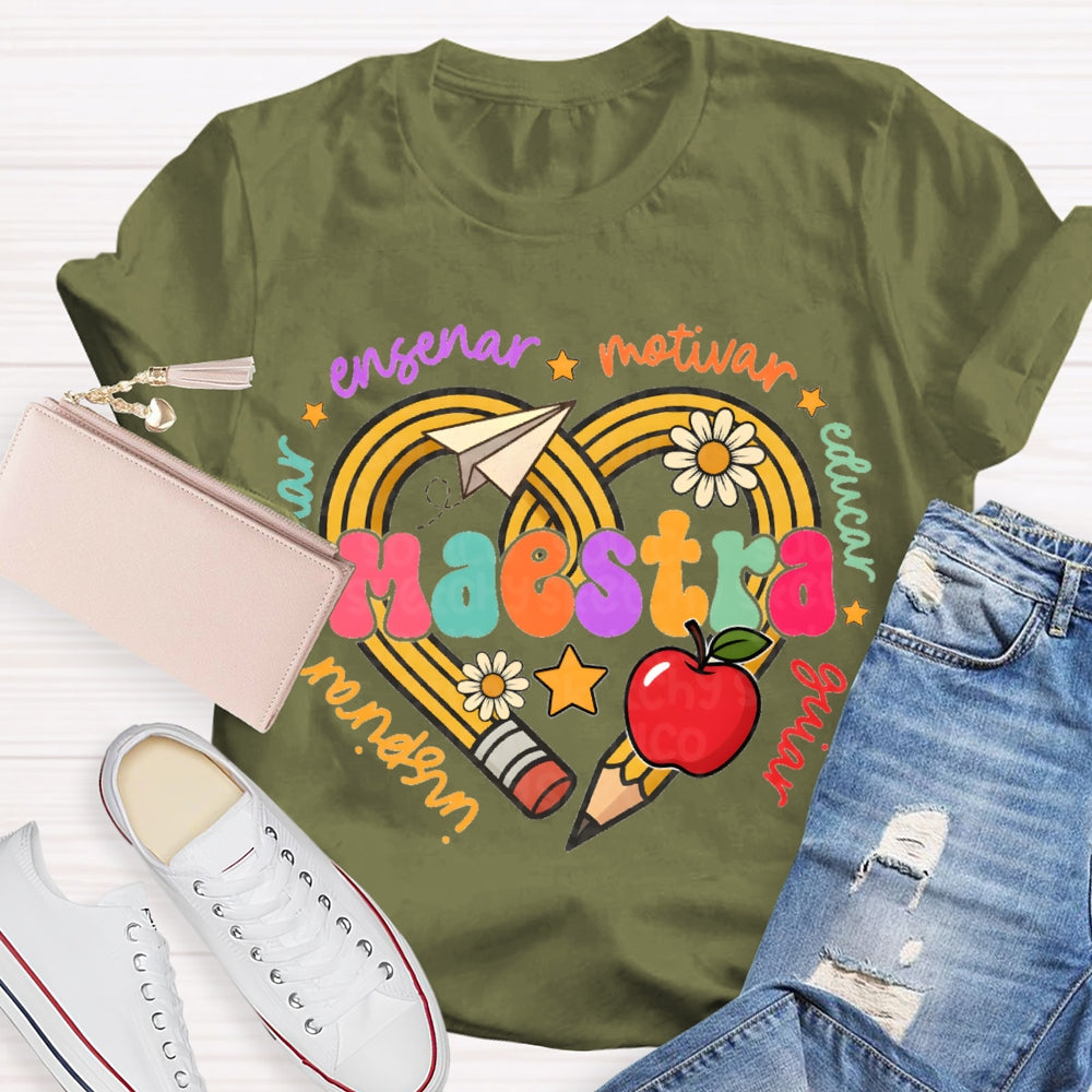 Maestra Inspirar Ensenar Motivar Educar Guiar Bilingual Teacher T-shirt