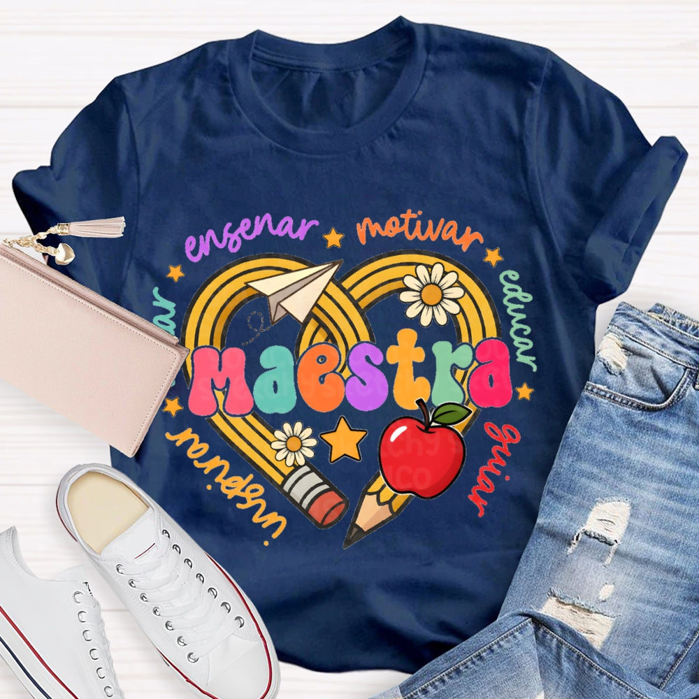 Maestra Inspirar Ensenar Motivar Educar Guiar Bilingual Teacher T-shirt