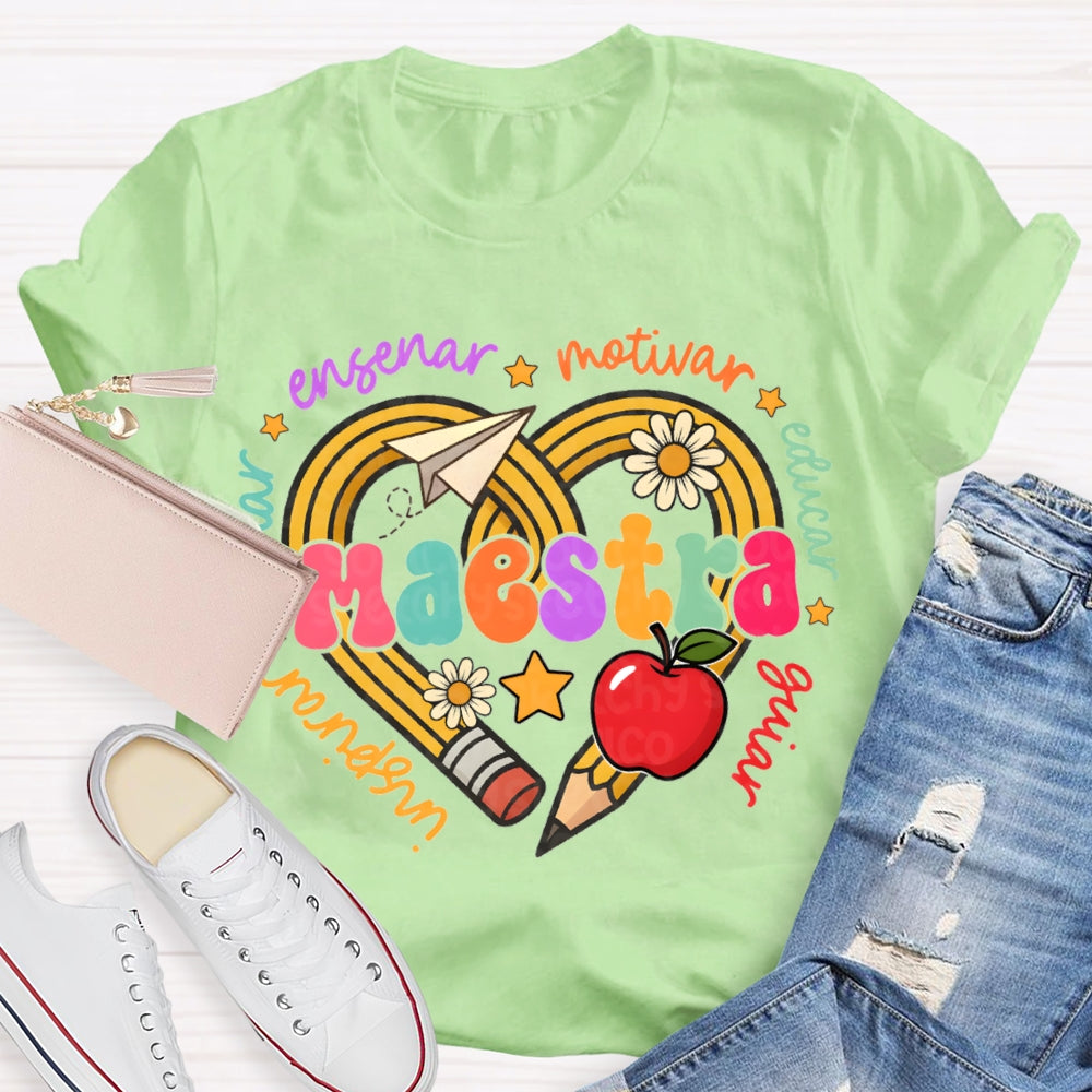 Maestra Inspirar Ensenar Motivar Educar Guiar Bilingual Teacher T-shirt