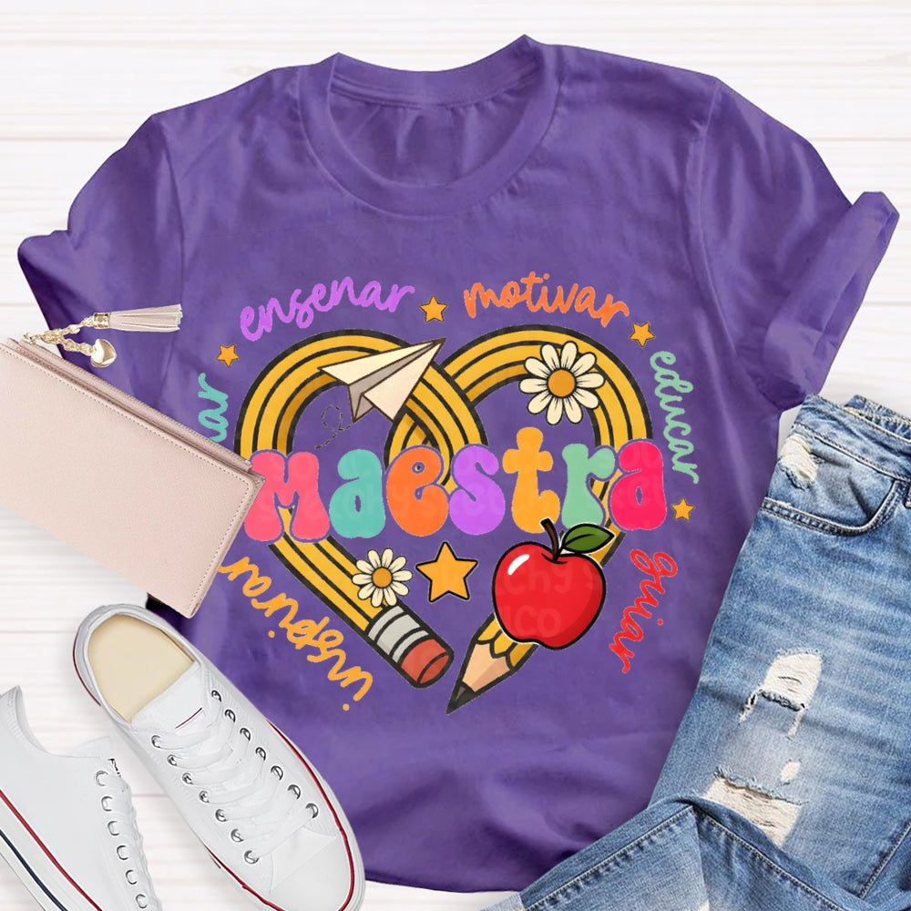 Maestra Inspirar Ensenar Motivar Educar Guiar Bilingual Teacher T-shirt