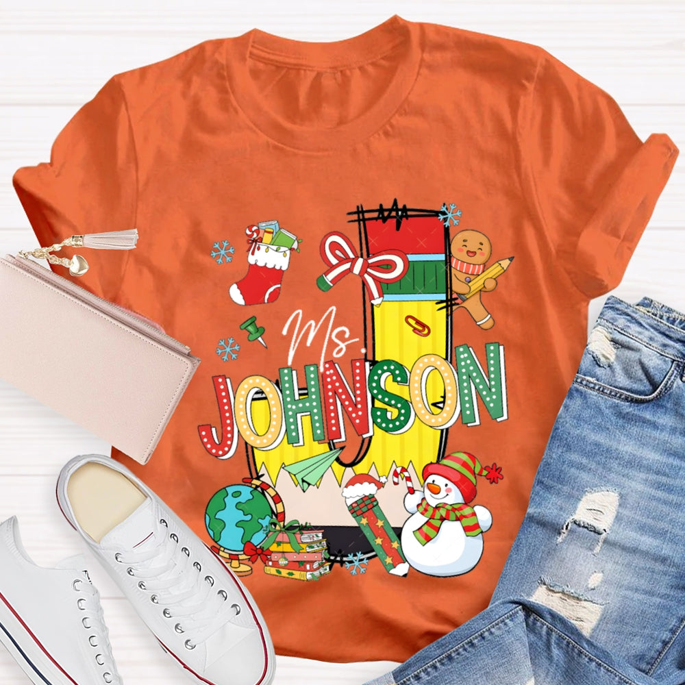 Personalized Name Colorful Fonts And Snowman Christmas T-shirt