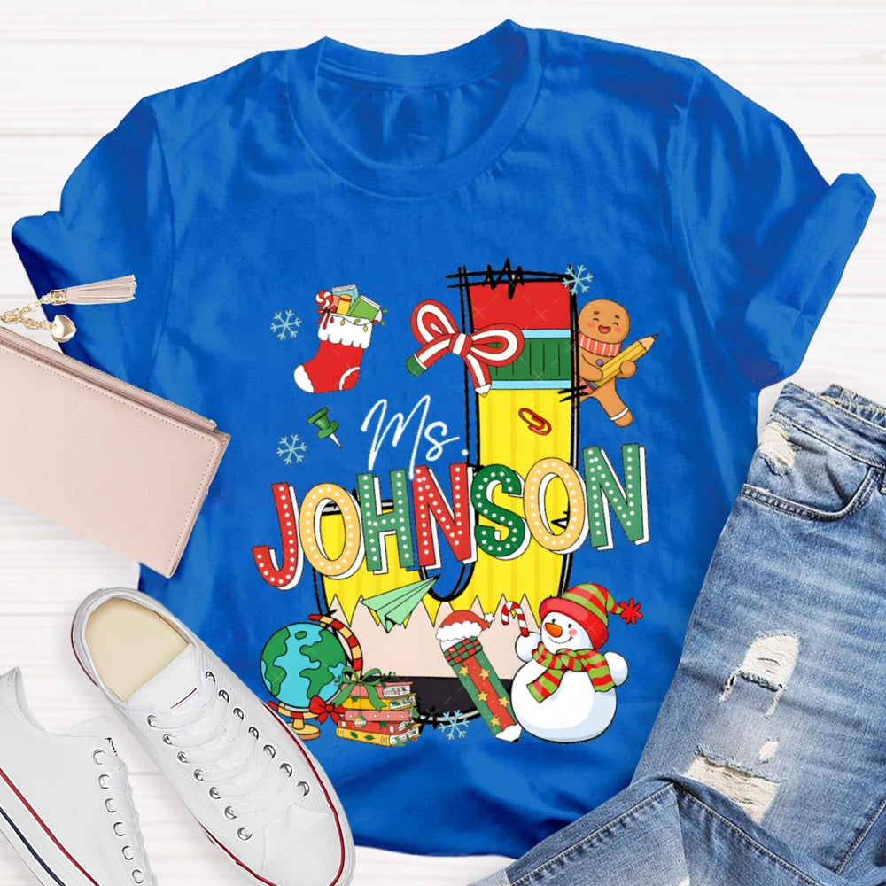 Personalized Name Colorful Fonts And Snowman Christmas T-shirt