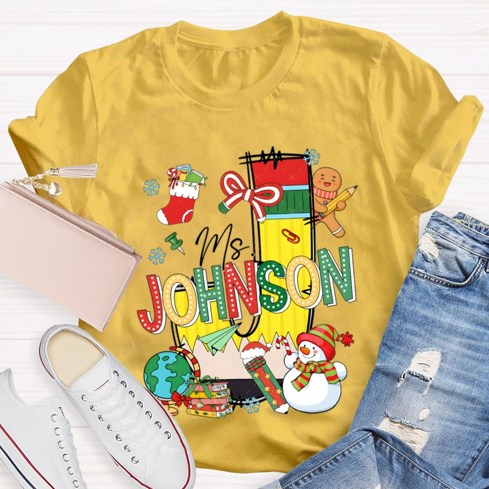 Personalized Name Colorful Fonts And Snowman Christmas T-shirt