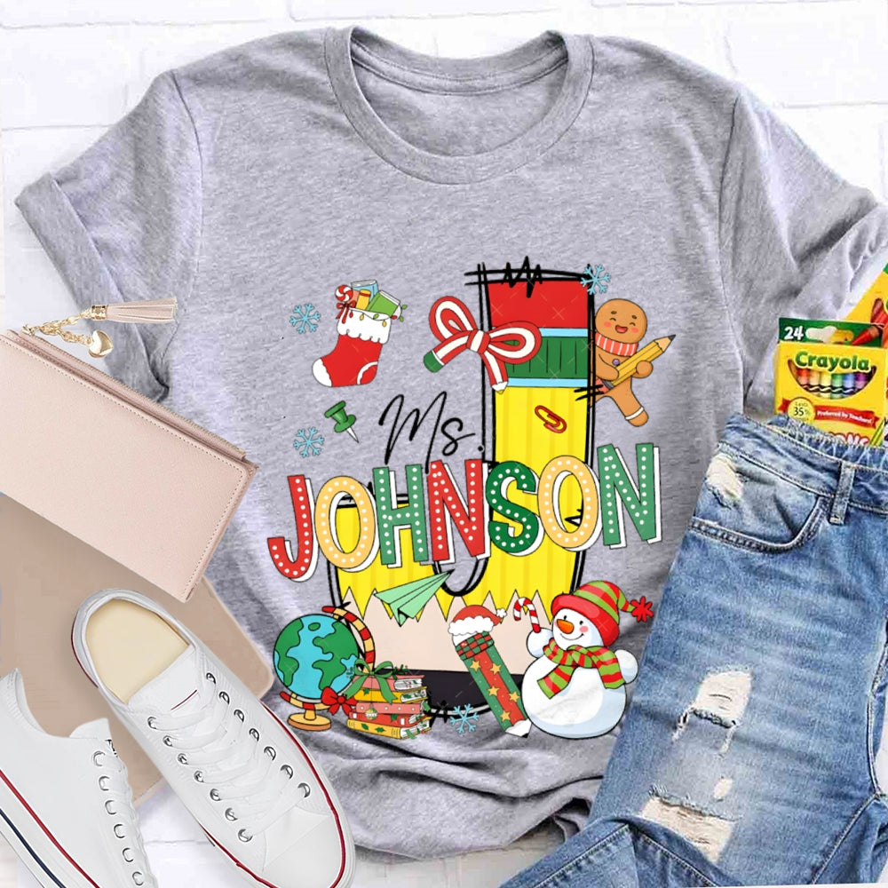 Personalized Name Colorful Fonts And Snowman Christmas T-shirt