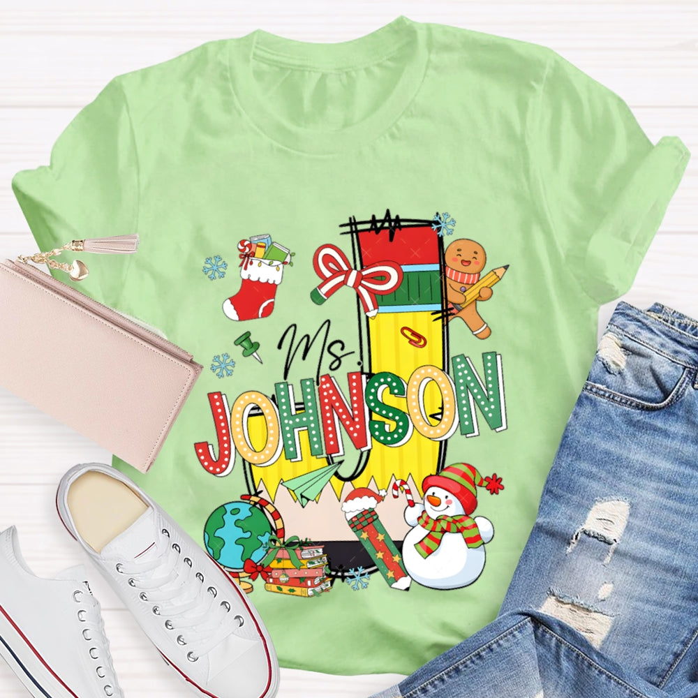 Personalized Name Colorful Fonts And Snowman Christmas T-shirt