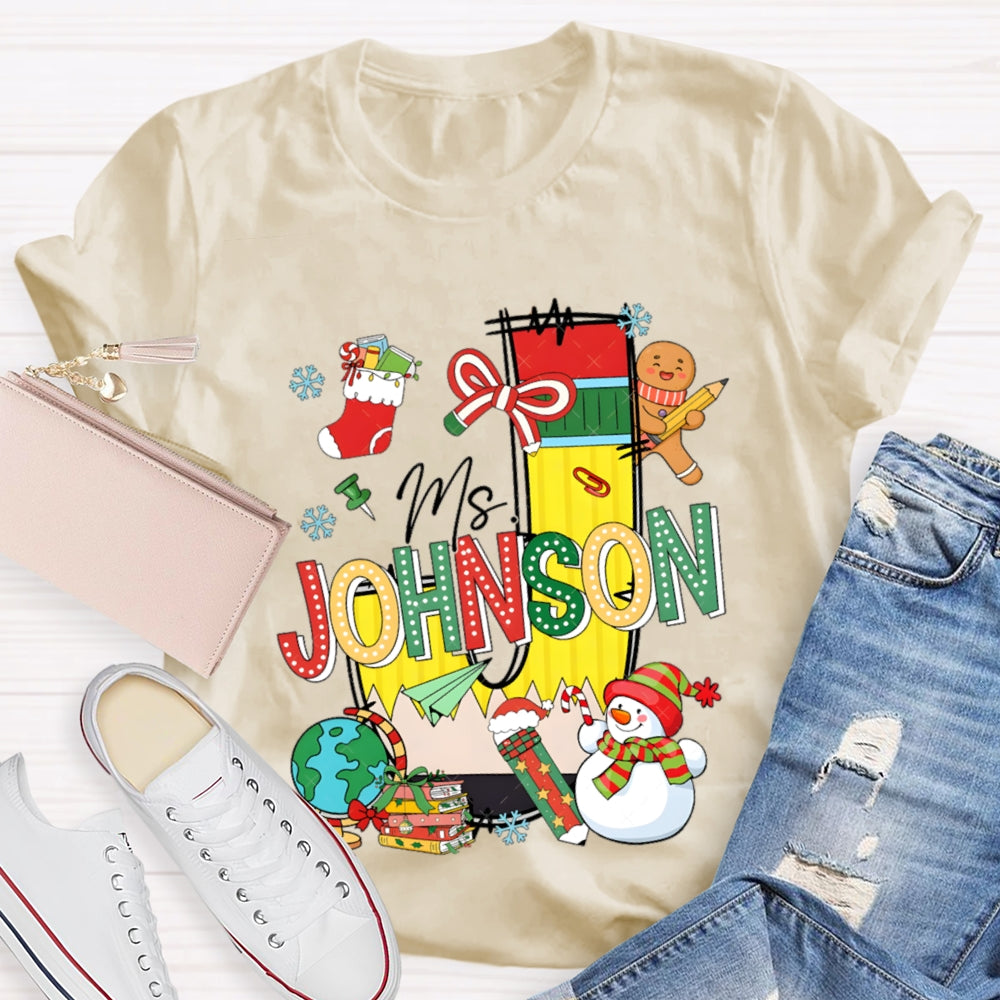 Personalized Name Colorful Fonts And Snowman Christmas T-shirt