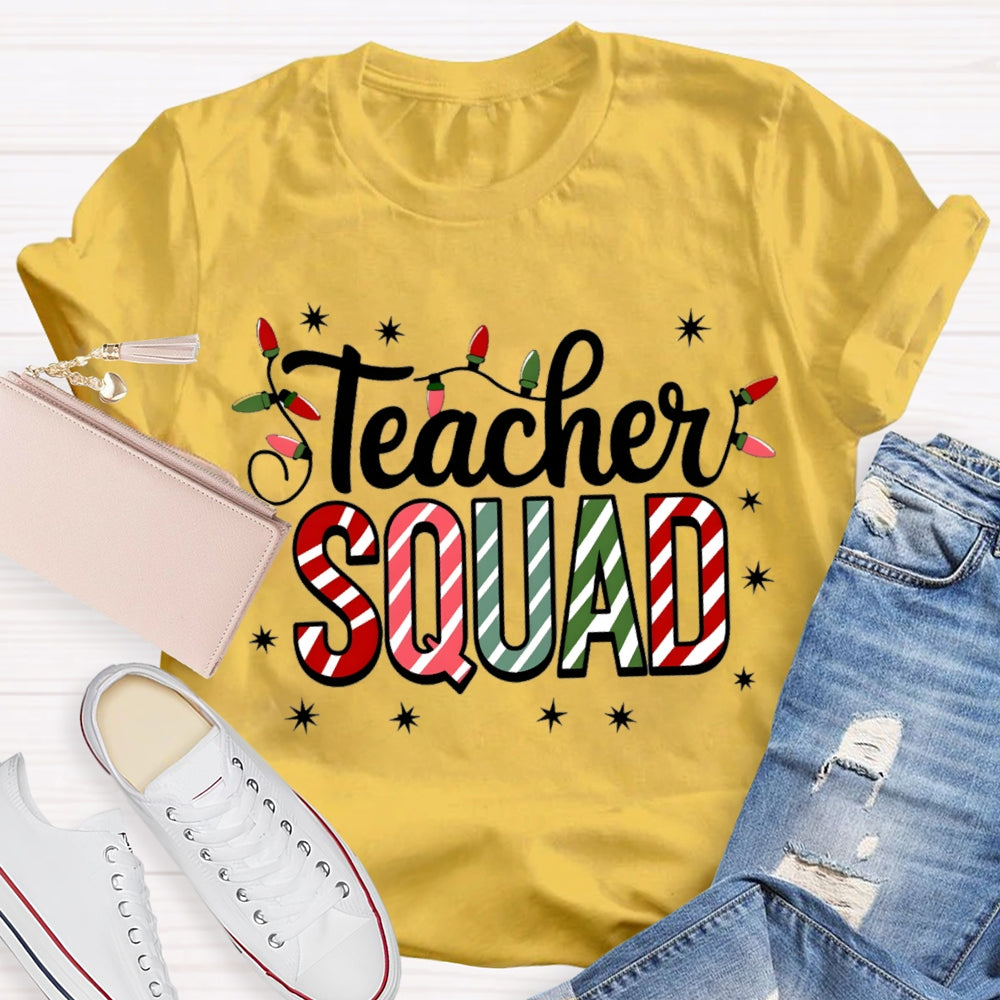 Teacher Squad Christmas Lights And Colorful Fonts T-shirt