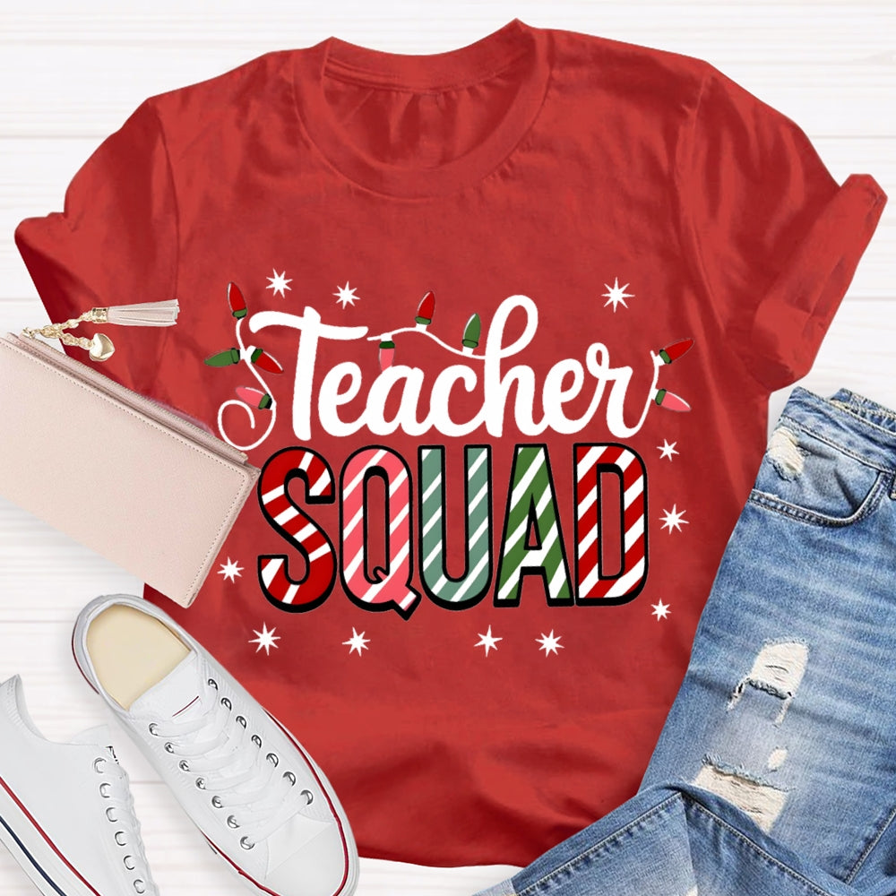 Teacher Squad Christmas Lights And Colorful Fonts T-shirt