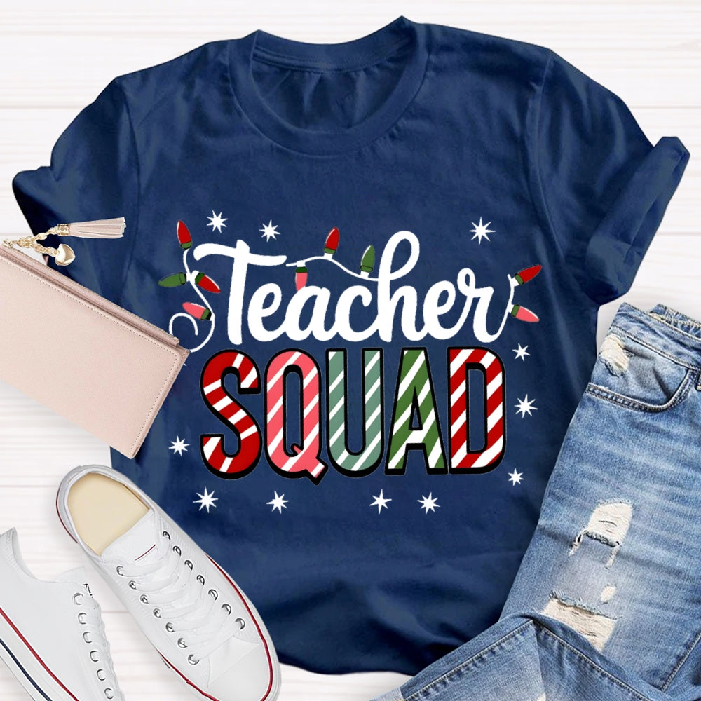 Teacher Squad Christmas Lights And Colorful Fonts T-shirt