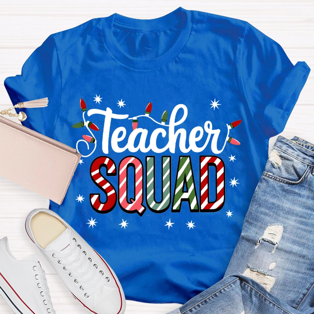 Teacher Squad Christmas Lights And Colorful Fonts T-shirt