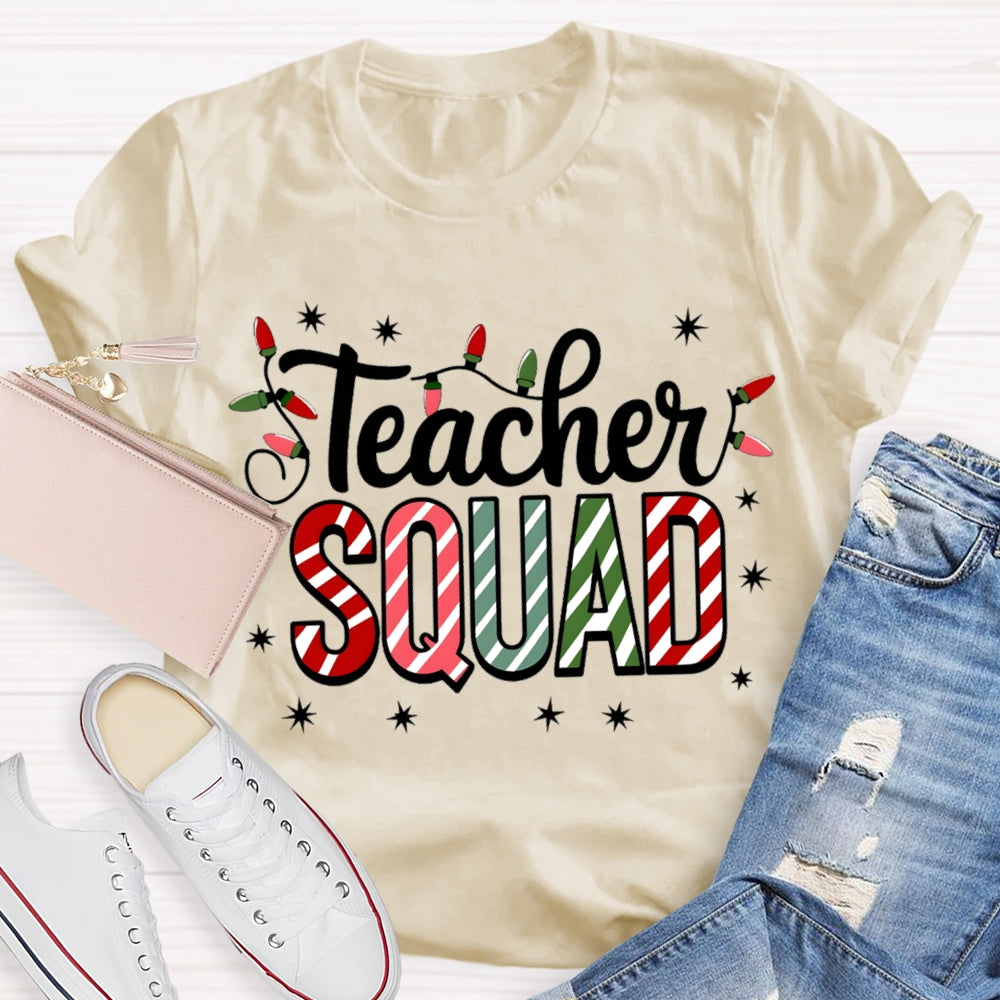 Teacher Squad Christmas Lights And Colorful Fonts T-shirt