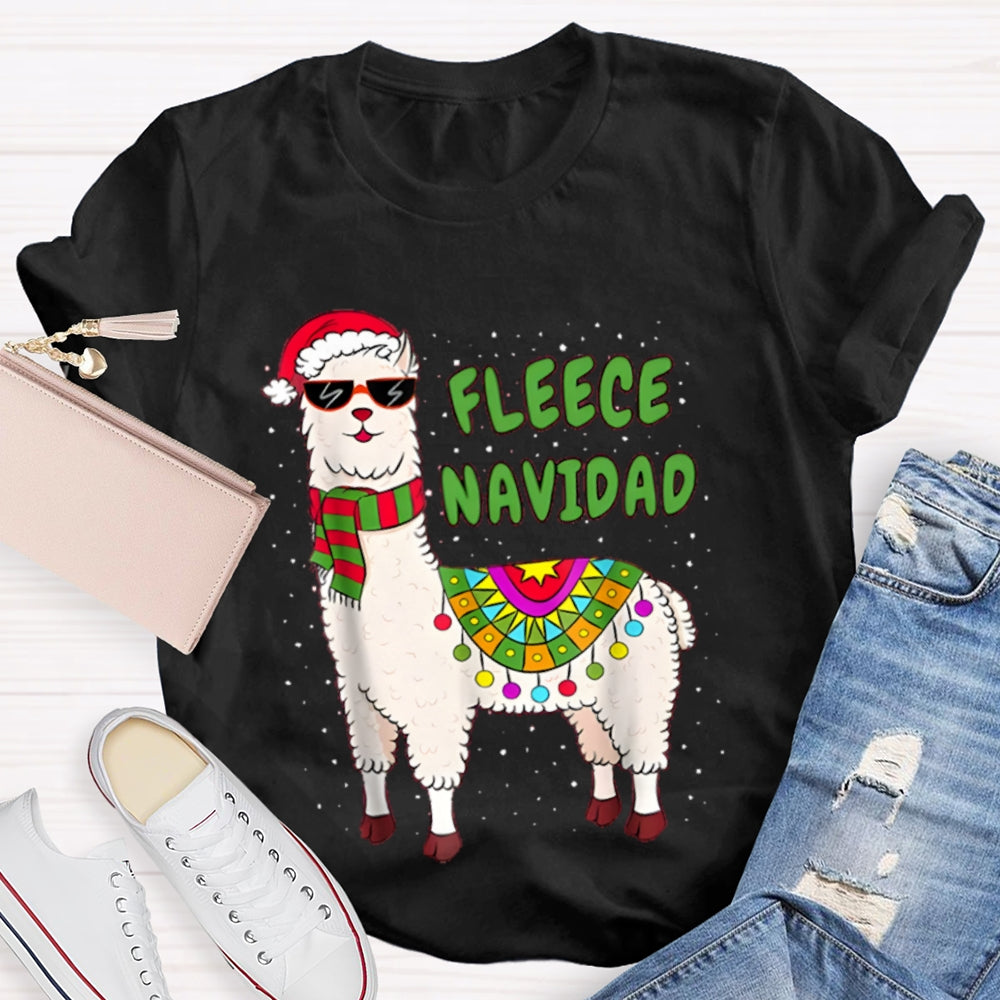Fleece Navidad Santa Hat And Sheep Bilingual Teacher Christmas T-shirt