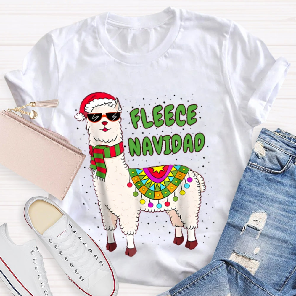 Fleece Navidad Santa Hat And Sheep Bilingual Teacher Christmas T-shirt