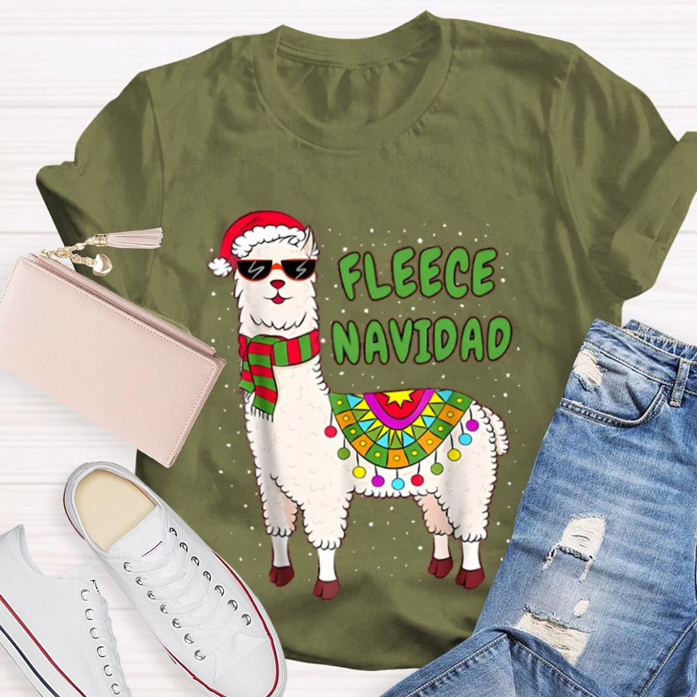 Fleece Navidad Santa Hat And Sheep Bilingual Teacher Christmas T-shirt